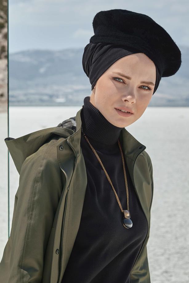 Tesettür giyim HAKİ ALVİNA KAPÜŞONLU SPOR TRENÇKOT 10012 - TRENDTESETTÜR