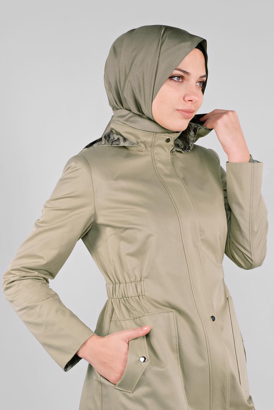 Hijab clothing BROWN ALVINA HOODED TRENCH-COAT 10014