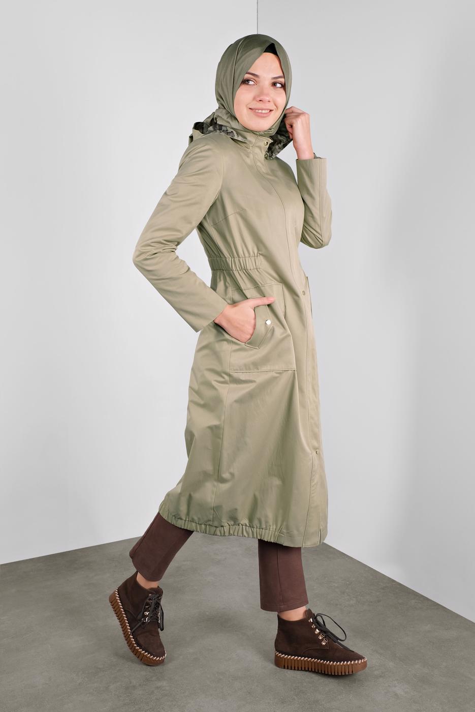 Hijab clothing BROWN ALVINA HOODED TRENCH-COAT 10014