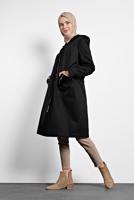 Tesettür giyim SİYAH ALVİNA CEPLERİ PULLU KAPÜŞONLU TRENÇKOT 10125