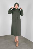 Tesettür giyim HAKİ ALVİNA CEPLİ DÜĞMELİ TRENÇKOT 10135