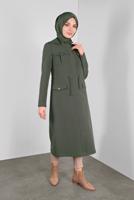 Tesettür giyim HAKİ ALVİNA CEPLİ DÜĞMELİ TRENÇKOT 10135