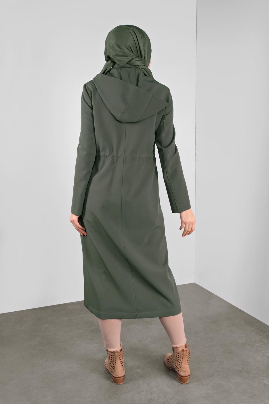 Tesettür giyim HAKİ ALVİNA CEPLİ DÜĞMELİ TRENÇKOT 10135