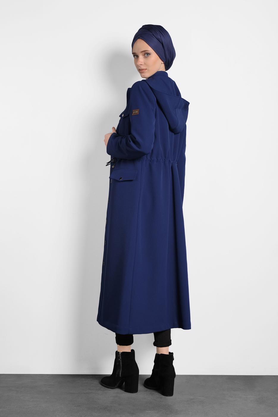 Tesettür giyim LACİVERT ALVİNA CEPLİ DÜĞMELİ TRENÇKOT 10135