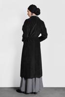 Tesettür giyim SİYAH ALVİNA DÜĞMELİ KUŞAKLI KADİFE TRENÇKOT 10139