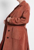 Tesettür giyim KAHVE ALVİNA DÜĞMELİ KUŞAKLI KADİFE TRENÇKOT 10139