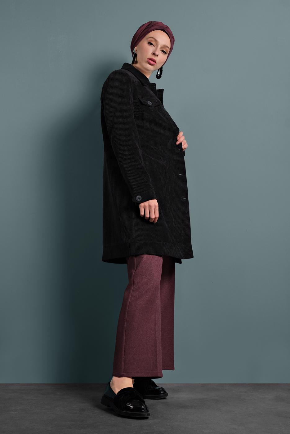 Hijab clothing BLACK ALVINA CORDUROY TRENCH-COAT 10140