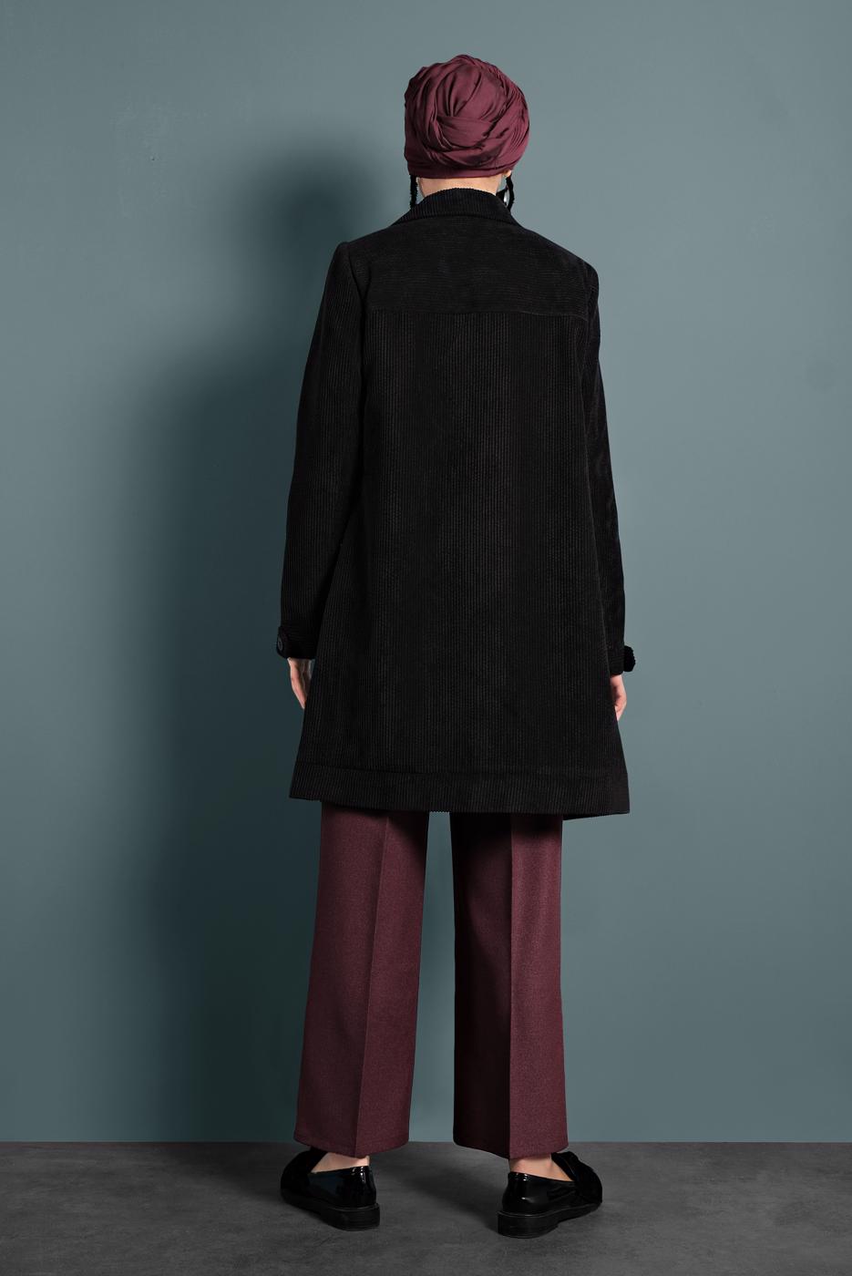 Hijab clothing BLACK ALVINA CORDUROY TRENCH-COAT 10140