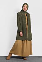 Tesettür giyim HAKİ ALVİNA KADİFE TRENÇKOT 10140