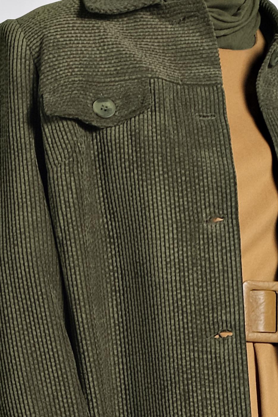 Tesettür giyim HAKİ ALVİNA KADİFE TRENÇKOT 10140