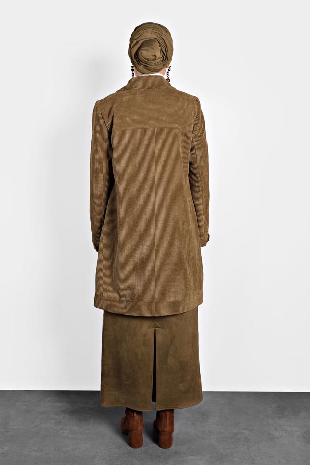 Tesettür giyim TABA ALVİNA KADİFE TRENÇKOT 10140 - TRENDTESETTÜR