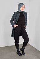 Tesettür giyim GRİ ALVİNA KADİFE TRENÇKOT 10140