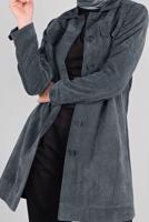 Tesettür giyim GRİ ALVİNA KADİFE TRENÇKOT 10140