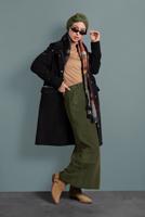 Tesettür giyim SİYAH  ALVİNA FİTİLLİ KADİFE CEPLİ TRENÇKOT 10141