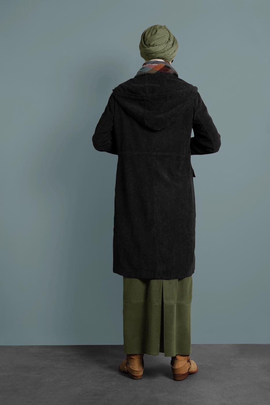 Tesettür giyim SİYAH  ALVİNA FİTİLLİ KADİFE CEPLİ TRENÇKOT 10141