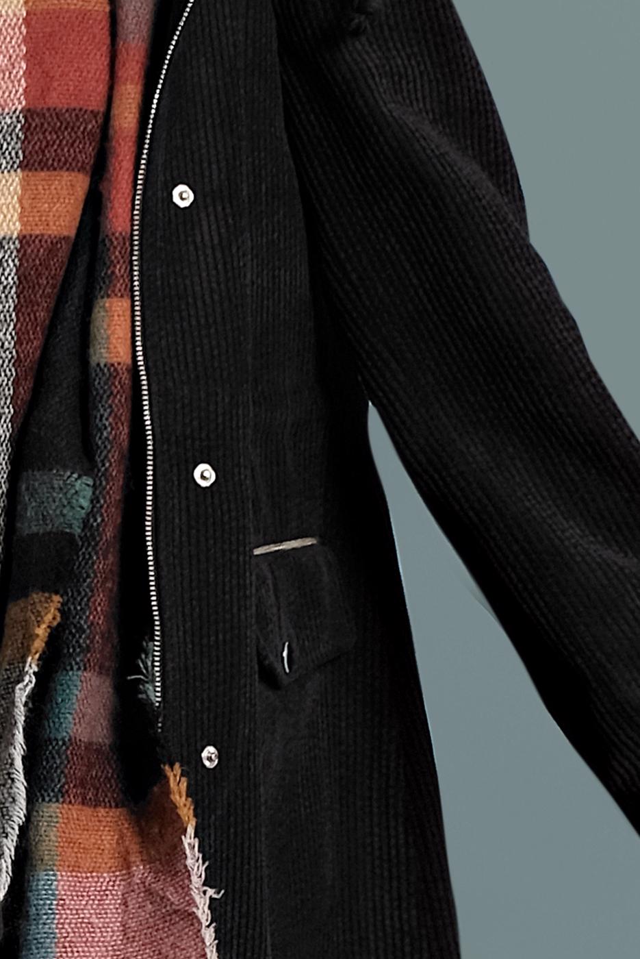 Tesettür giyim SİYAH  ALVİNA FİTİLLİ KADİFE CEPLİ TRENÇKOT 10141