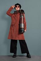 Tesettür giyim KAHVE  ALVİNA FİTİLLİ KADİFE CEPLİ TRENÇKOT 10141