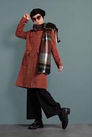 Tesettür giyim KAHVE  ALVİNA FİTİLLİ KADİFE CEPLİ TRENÇKOT 10141