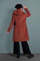 Tesettür giyim KAHVE  ALVİNA FİTİLLİ KADİFE CEPLİ TRENÇKOT 10141