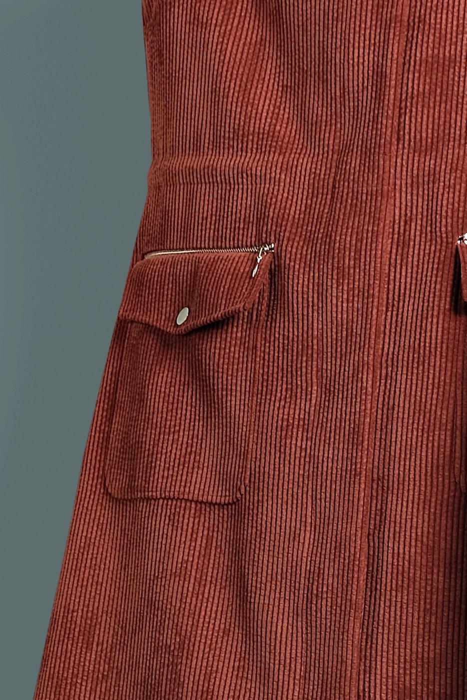 Tesettür giyim KAHVE  ALVİNA FİTİLLİ KADİFE CEPLİ TRENÇKOT 10141