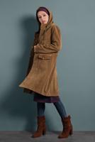 Tesettür giyim TABA  ALVİNA FİTİLLİ KADİFE CEPLİ TRENÇKOT 10141