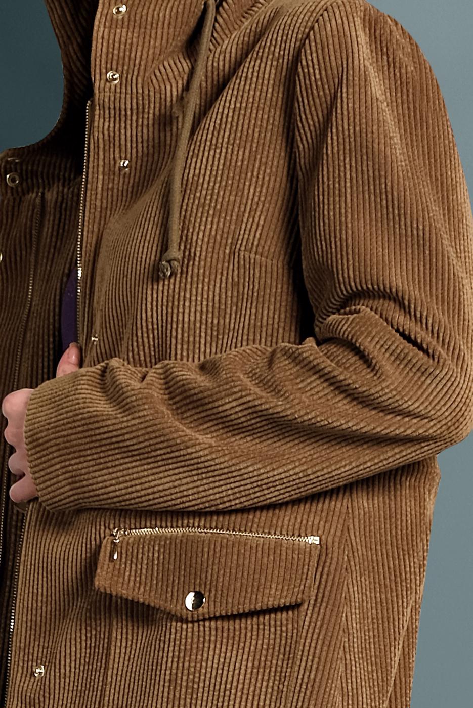 Tesettür giyim TABA  ALVİNA FİTİLLİ KADİFE CEPLİ TRENÇKOT 10141