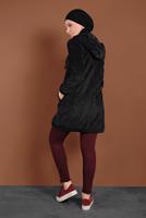 Tesettür giyim SİYAH ALVİNA  FİTİLLİ KADİFE KAPÜŞONLU TRENÇKOT 10142