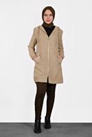 Tesettür giyim BEJ ALVİNA  FİTİLLİ KADİFE KAPÜŞONLU TRENÇKOT 10142