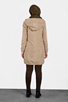 Tesettür giyim BEJ ALVİNA  FİTİLLİ KADİFE KAPÜŞONLU TRENÇKOT 10142