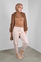 Tesettür giyim TABA ALVİNA  FİTİLLİ KADİFE KAPÜŞONLU TRENÇKOT 10142