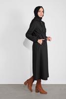 Hijab clothing BLACK ZIPPED HOODED TIE-WAIST TRENCH-COAT 0715