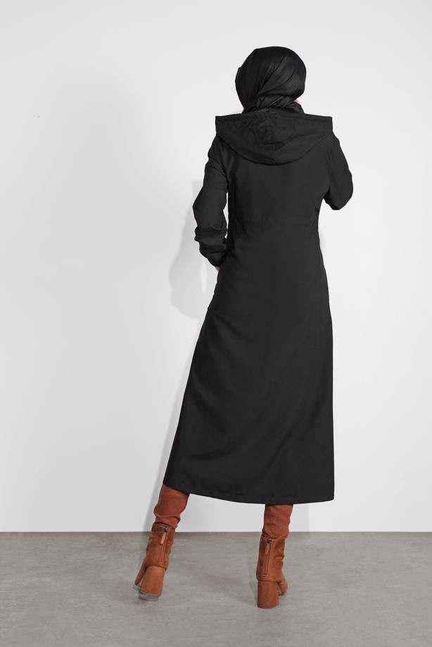 Hijab clothing  ZIPPED HOODED TIE-WAIST TRENCH-COAT 0715 - TRENDTESETTÜR