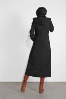Hijab clothing BLACK ZIPPED HOODED TIE-WAIST TRENCH-COAT 0715