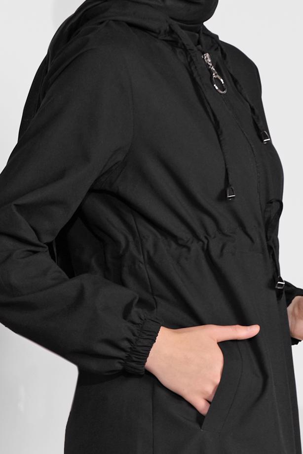 Hijab clothing  ZIPPED HOODED TIE-WAIST TRENCH-COAT 0715 - TRENDTESETTÜR