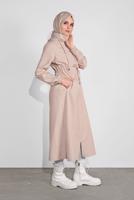 Vêtements hijab BEIGE TRENCH-COAT ZIPPÉ TAILLE-NOUÉE AVEC CAPUCHE 0715 