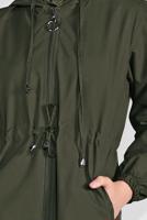 Vêtements hijab KAKI TRENCH-COAT ZIPPÉ TAILLE-NOUÉE AVEC CAPUCHE 0715 