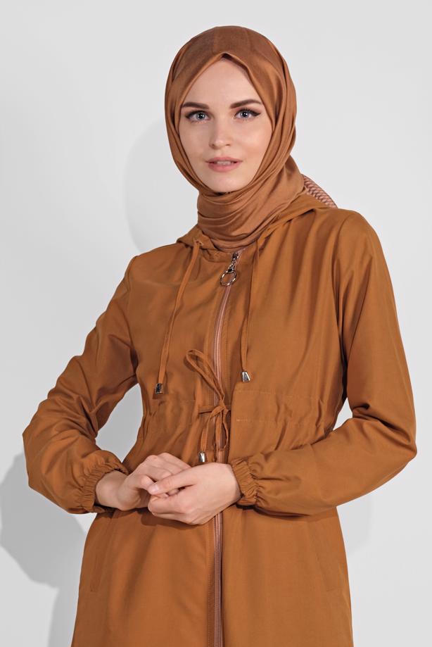 Vêtements hijab  ZIPPED HOODED TIE-WAIST TRENCH-COAT 0715 - TRENDTESETTÜR