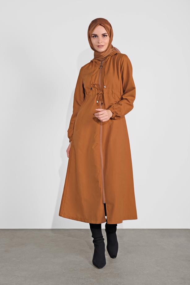 Vêtements hijab  ZIPPED HOODED TIE-WAIST TRENCH-COAT 0715 - TRENDTESETTÜR