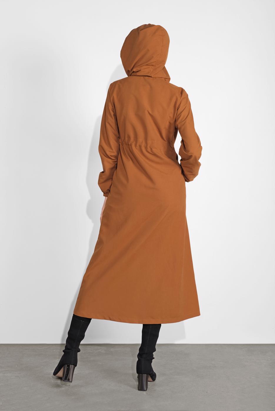 Vêtements hijab TABA TRENCH-COAT ZIPPÉ TAILLE-NOUÉE AVEC CAPUCHE 0715 