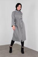 Hijab clothing BLACK BUTTONED HOUNDSTOOTH COTTON TRENCH-COAT 5755