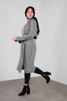 Hijab clothing BLACK BUTTONED HOUNDSTOOTH COTTON TRENCH-COAT 5755