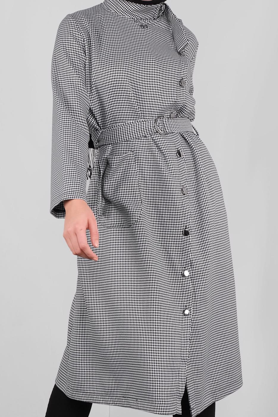 Hijab clothing BLACK BUTTONED HOUNDSTOOTH COTTON TRENCH-COAT 5755