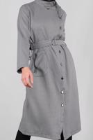 Hijab clothing BLACK BUTTONED HOUNDSTOOTH COTTON TRENCH-COAT 5755