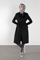 Tesettür giyim SİYAH BELİ KUŞAKLI SÜET TRENÇKOT 7107