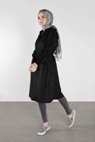 Tesettür giyim SİYAH BELİ KUŞAKLI SÜET TRENÇKOT 7107