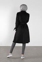 Tesettür giyim SİYAH BELİ KUŞAKLI SÜET TRENÇKOT 7107