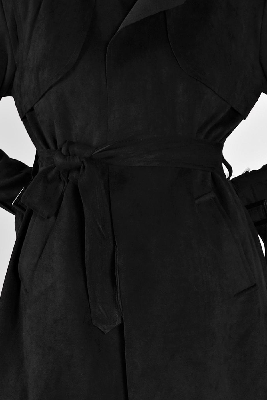 Tesettür giyim SİYAH BELİ KUŞAKLI SÜET TRENÇKOT 7107