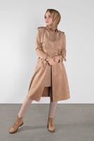 Tesettür giyim KAHVE BELİ KUŞAKLI SÜET TRENÇKOT 7107