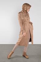 Tesettür giyim KAHVE BELİ KUŞAKLI SÜET TRENÇKOT 7107