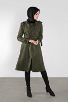 Hijab clothing KHAKI BELT DETAIL SUEDE TRENCH COAT 7107